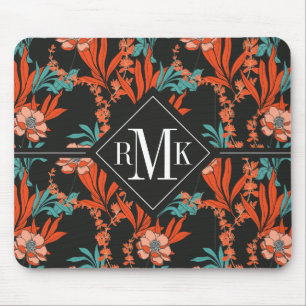 Orange abstraktes Blumenmuster des Monogramm- Mousepad