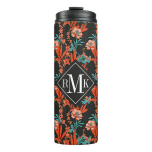 Orange abstraktes Blumenmuster des Monogramm-  Thermosbecher