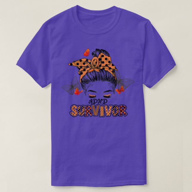 Orange ADHD Messy Bun Girl Survivor Glauben Unters T-Shirt (Design vorne)