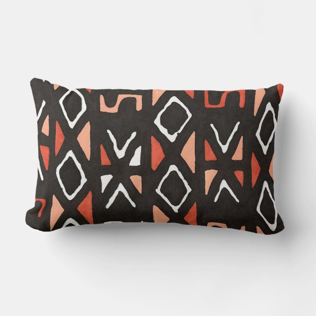 Orange Afrikaner Mudcloth Stammes- Druck Lendenkissen (Vorderseite)