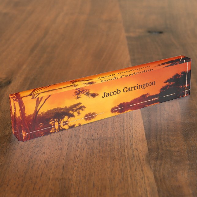 Orange afrikanischer Sonnenuntergang Namensplakette (Seite)