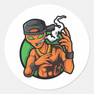 orange Alien Runder Aufkleber