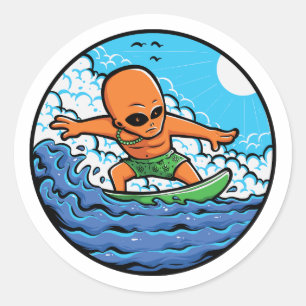 ORANGE ALIEN SURF RUNDER AUFKLEBER