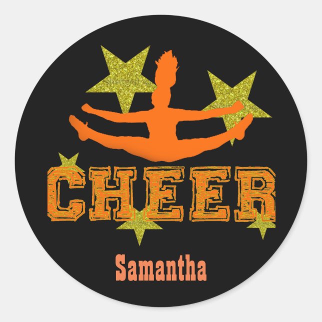 Orange Allstar Cheerleader personalisierte Aufkleb Runder Aufkleber (Vorderseite)