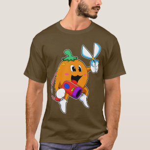 Orange als Friseur mit Schere Haartrockner T-Shirt
