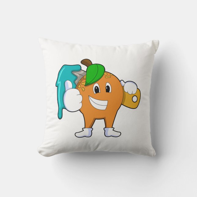 Orange als Maler mit Pinsel Kissen (Vorderseite)