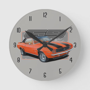 Orange altes Camaro Spritzen Runde Wanduhr