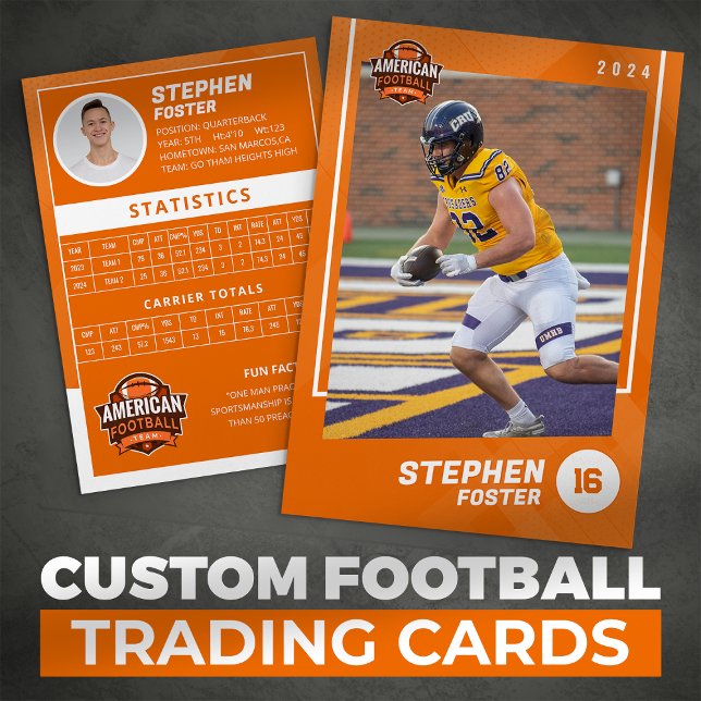 Orange American Football Player Trading Card Telefonnummerkarte (Von Creator hochgeladen)
