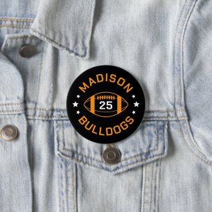 Orange and Black Football Player Jersey Number Button