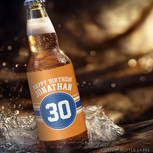 Orange and Blue Birthday Sports Theme Bierflaschenetikett