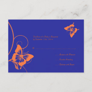 Orange and Blue Butterfly Wedding RSVP Card Karte