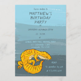Orange and Blue Gecko Lizard Birthday Party Einladung