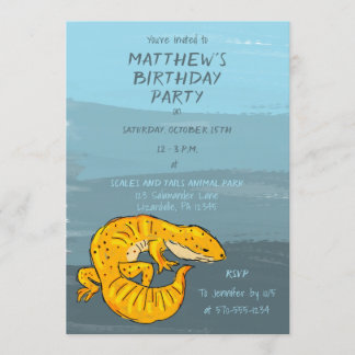 Orange and Blue Gecko Lizard Birthday Party Einladung