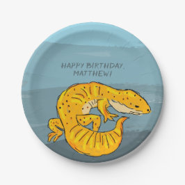 Orange and Blue Personalisiert Gecko Geburtstagspa Pappteller