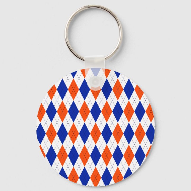 Orange and Blue Preppy Diamond Argyle Pattern Schlüsselanhänger (Vorderseite)