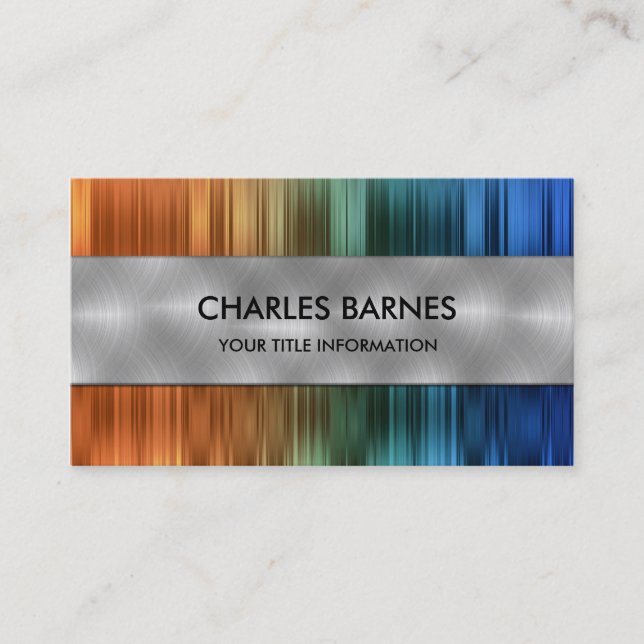 Orange and Blue Strip Steel Business Card Visitenkarte (Vorderseite)