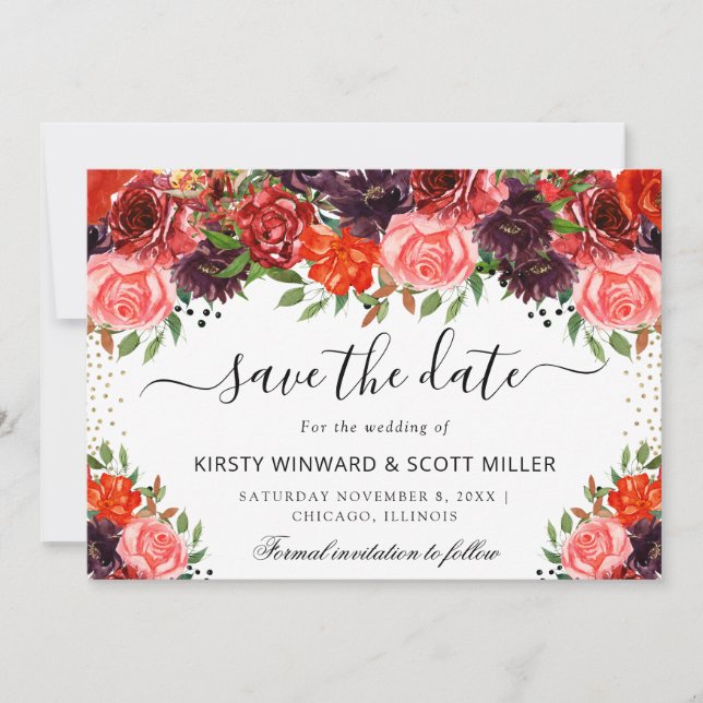 Orange and Brown Fall Blume Hochzeit Save The Date (Vorderseite)