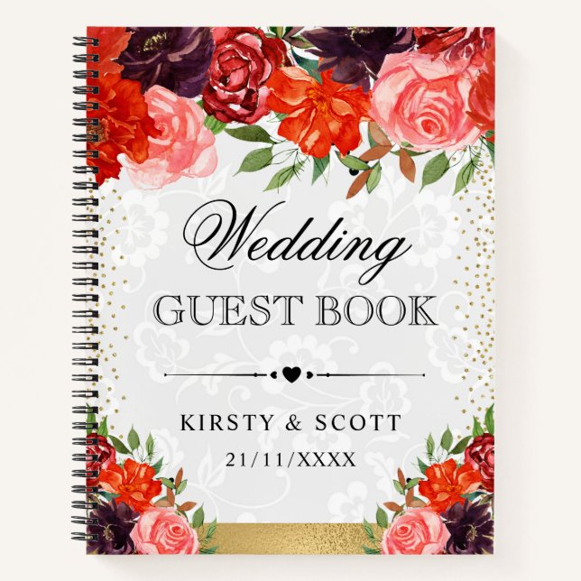 Orange and Brown Fall Blume Wedding Guest Book Notizbuch (Vorderseite)