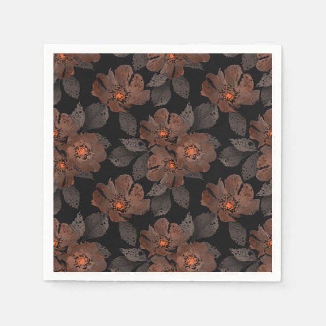 Orange and brown flowers on a black background. serviette (Vorderseite)