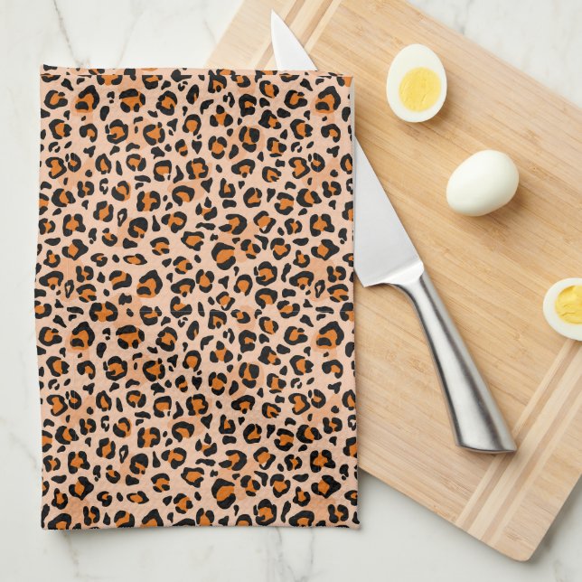 Orange and Brown Leopard Print Geschirrtuch (Viertel Falte)