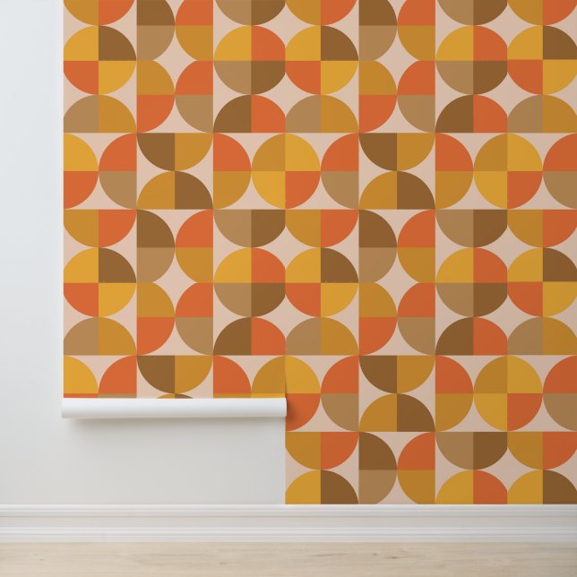 Orange and Brown Mid Century Half Circles  Tapete (Anwendung)