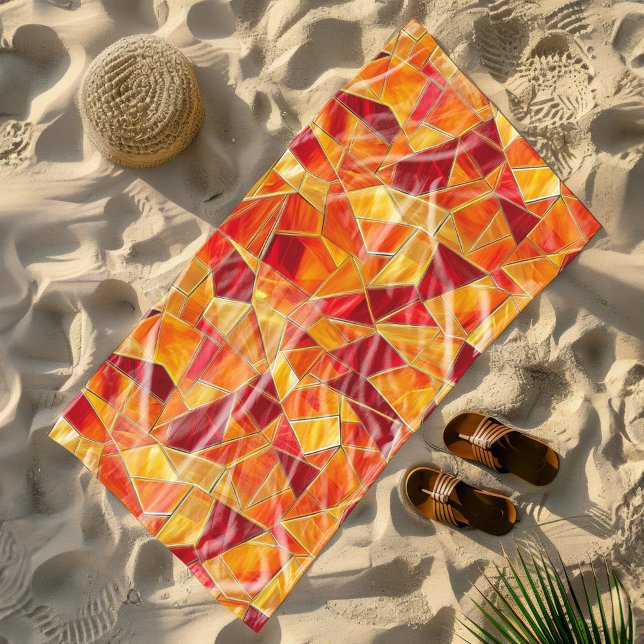 Orange and gold Stained Glass Mosaic Pattern Strandtuch (Von Creator hochgeladen)