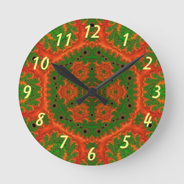 Orange and Green Kaleidoscope Wall Clock Runde Wanduhr (Vorderseite)