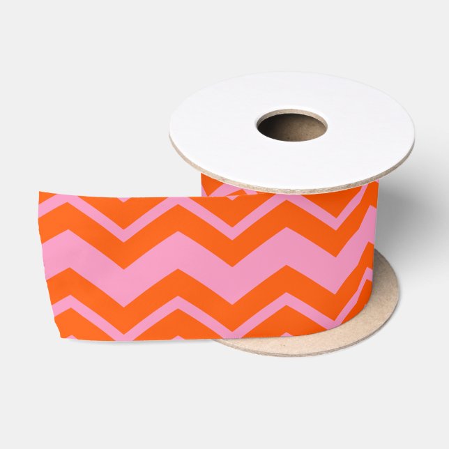 Orange and Pink Chevron Pattern Design  Satinband (Spule)