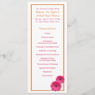Orange and Pink Gerbera Daisy Wedding Program Programm