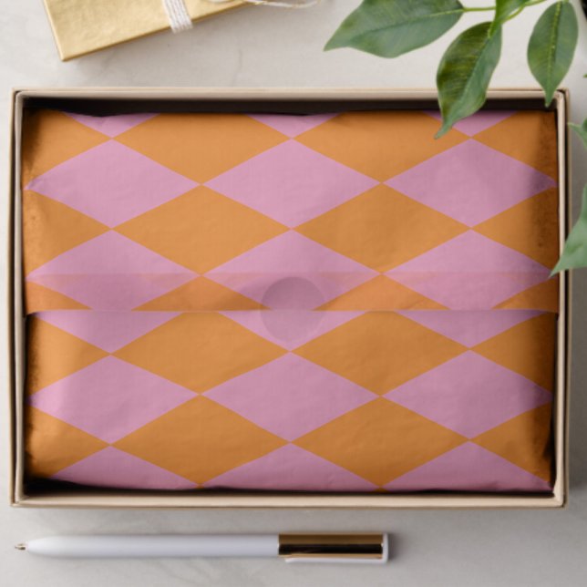 Orange and Pink Harlequin Checkered Design  Seidenpapier (Von Creator hochgeladen)