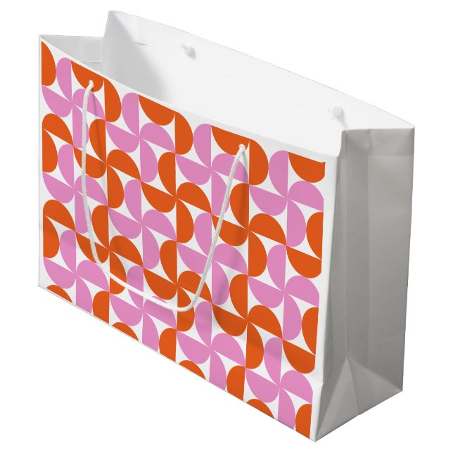 Orange and Pink Mid Century Modern Große Geschenktüte (Vorderseite Schrägansicht)