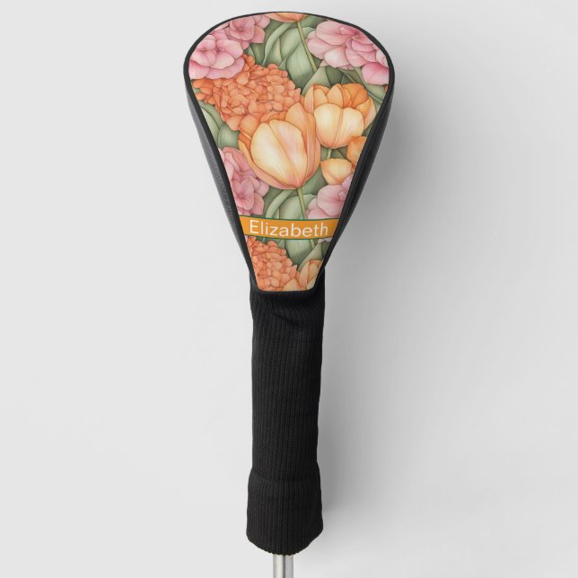 Orange and Pink Tulip Flowers Personalized Golf Headcover (Vorderseite)