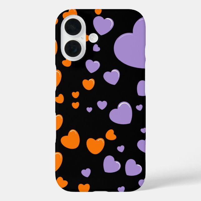 orange and purple hearts polka dots iPhone 16 hülle (Rückseite)