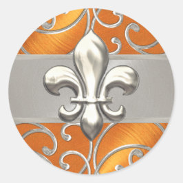 Orange and Silver Filigree Wirbel Lilie Runder Aufkleber