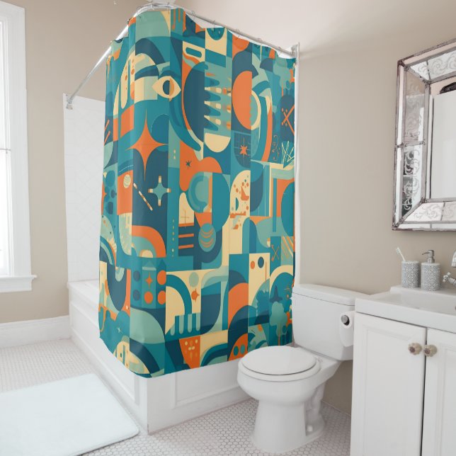 Orange and Teal Geometric Abstract Duschvorhang (Beispiel)