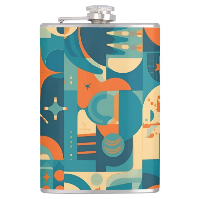Orange and Teal Geometric Abstract Flachmann (Vorderseite)