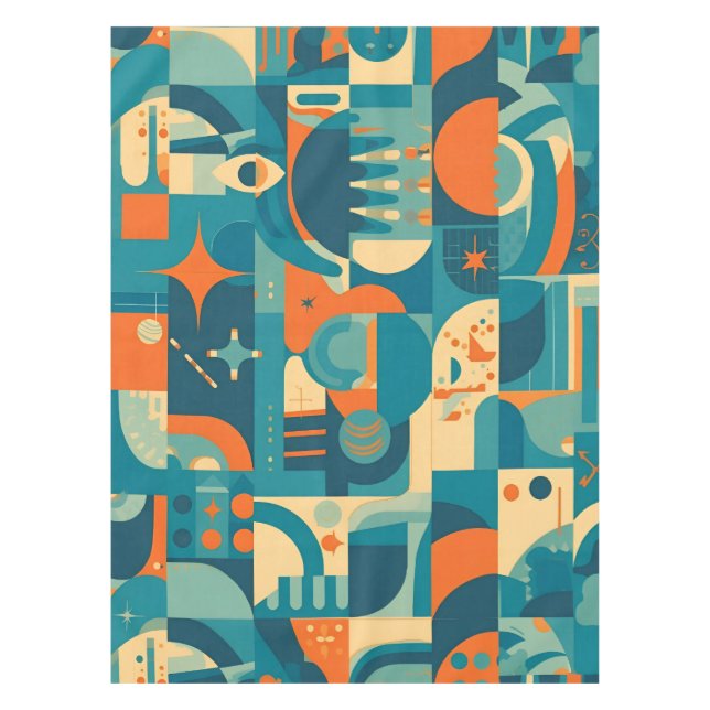 Orange and Teal Geometric Abstract Tischdecke (Vorderseite)