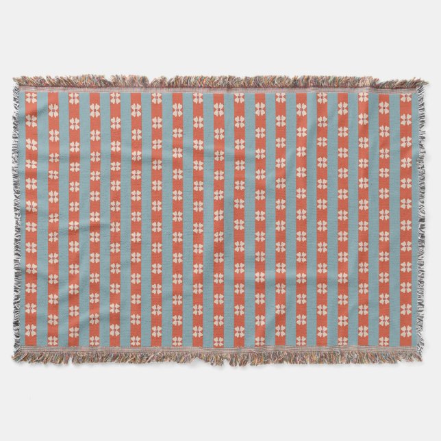 Orange and Teal Striped Floral  Decke (Vorderseite)