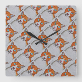 orange and white Cat Wall Clock Quadratische Wanduhr