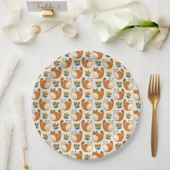 Orange and White Cats Naive Art Style Pappteller (Hochzeit)