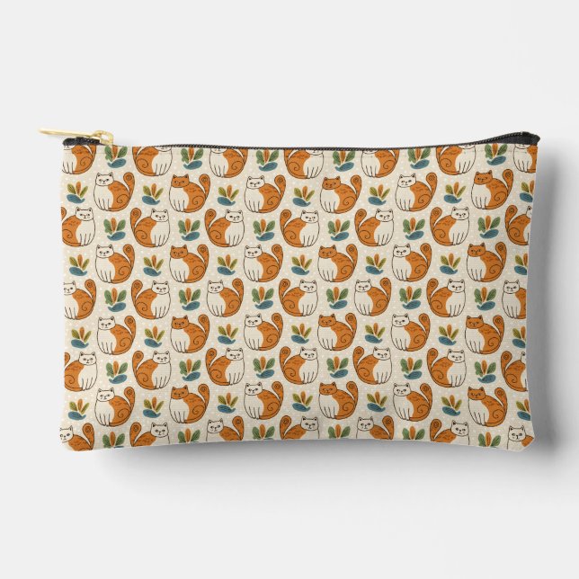 Orange and White Cats Naive Art Style Small Zubehörtasche (Vorderseite)