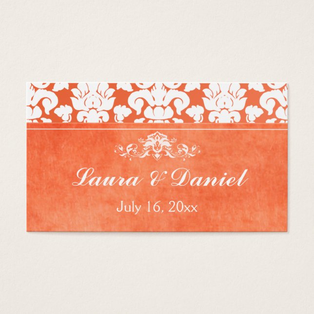 Orange and White Damask Wedgefavor Tag (Vorderseite)