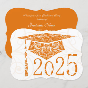 Orange and White Floral Cap 2025 Graduation Party Einladung