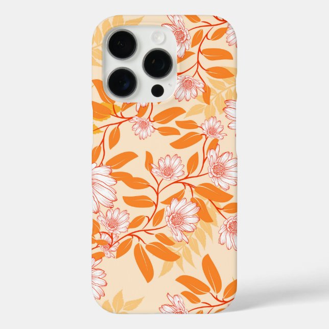 Orange and white floral pattern daisies iPhone 16 pro hülle (Rückseite)