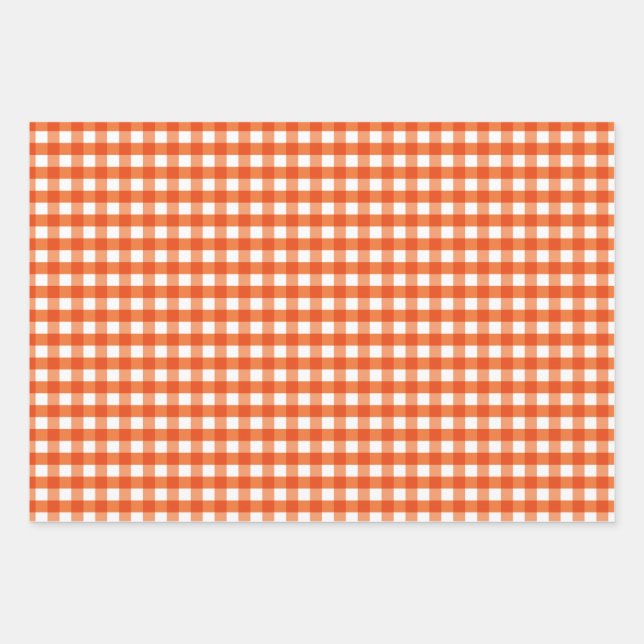 Orange and White Gingham Pattern Geschenkpapier Set (Vorderseite)