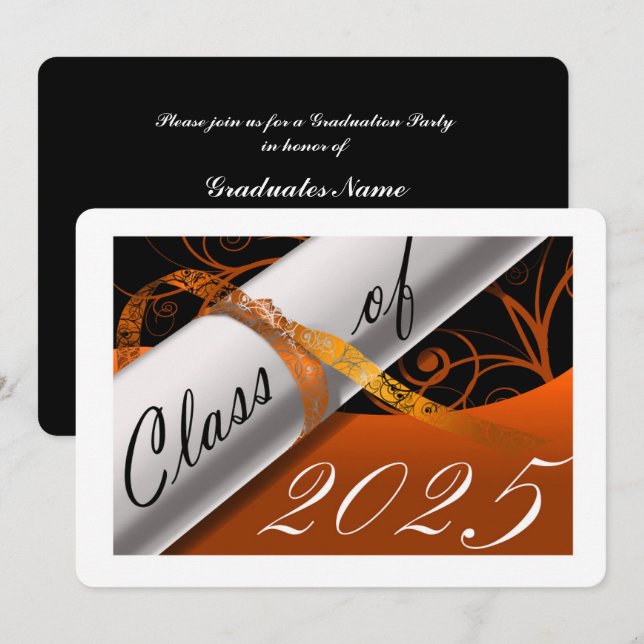 Orange and White Graduation Party Einladung (Vorne/Hinten)