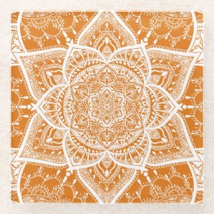 Orange and White Mandala - Loergann in Pumpkin Glasuntersetzer