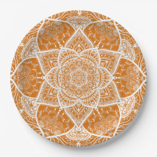 Orange and White Mandala - Loergann in Pumpkin Pappteller