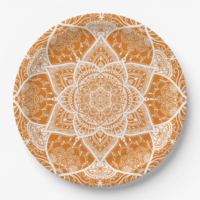 Orange and White Mandala - Loergann in Pumpkin Pappteller (Vorderseite)
