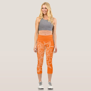 Orange and White Mandala Yoga Capri Leggings